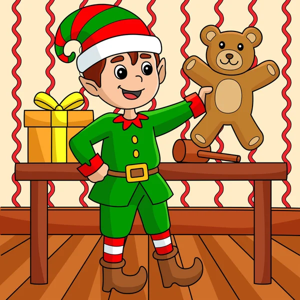 Cartoon Clipart Shows Christmas Elf Illustration — Archivo Imágenes Vectoriales
