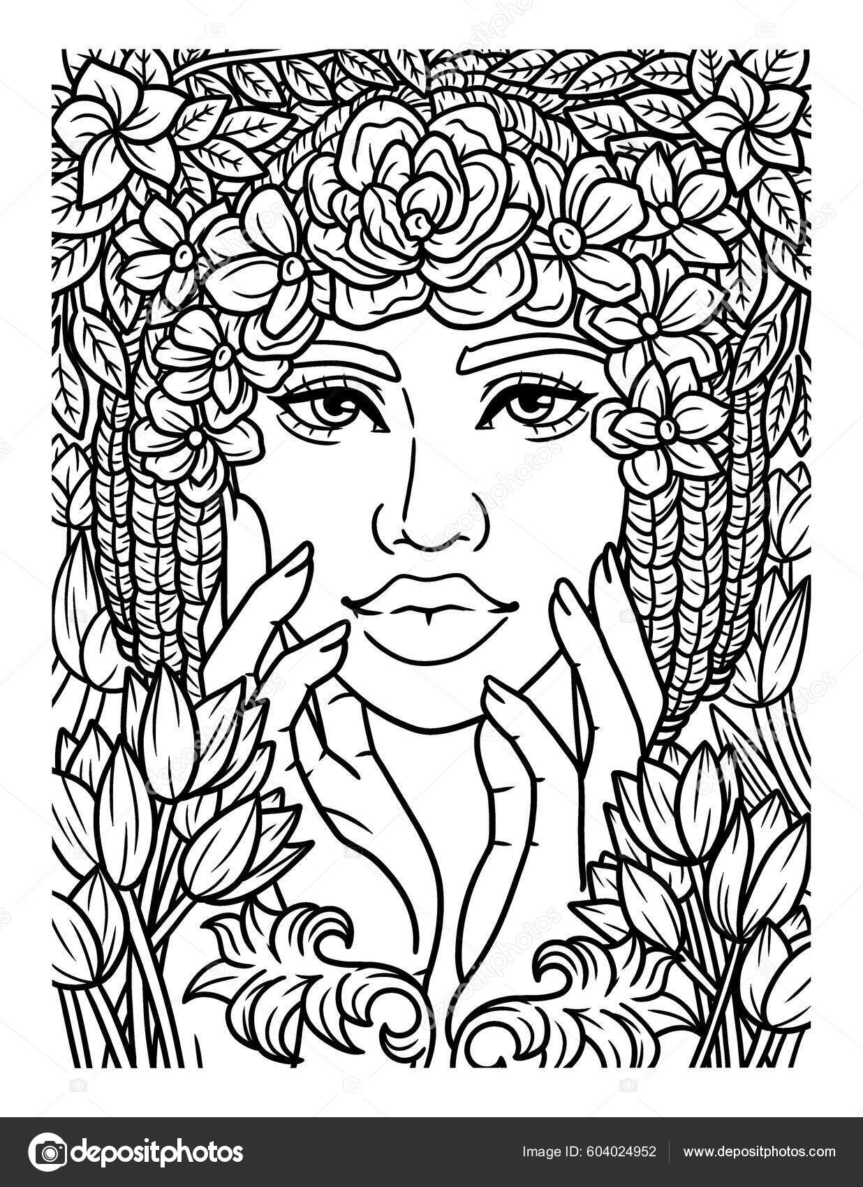 Cute Funny Coloring Page Afro American Flower Girl Provides Hours ...