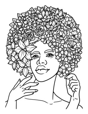 A cute and funny coloring page of a Afro American Flower Girl. Provides hours of coloring fun for children. To color, this page is very easy. Suitable for little kids and toddlers.
