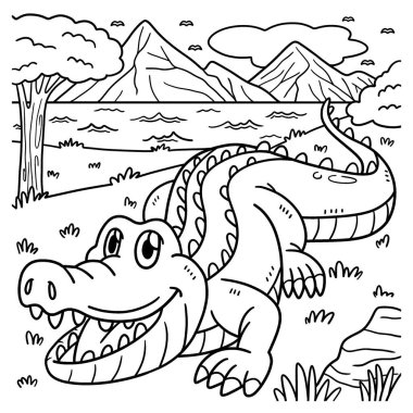 Bir timsahın sevimli ve komik renkli sayfası. Çocuklar için saatlerce boyama eğlencesi sağlıyor. Renklendirmek için, bu sayfa çok kolaydır. Küçük çocuklar ve yeni yürümeye başlayanlar için uygun..