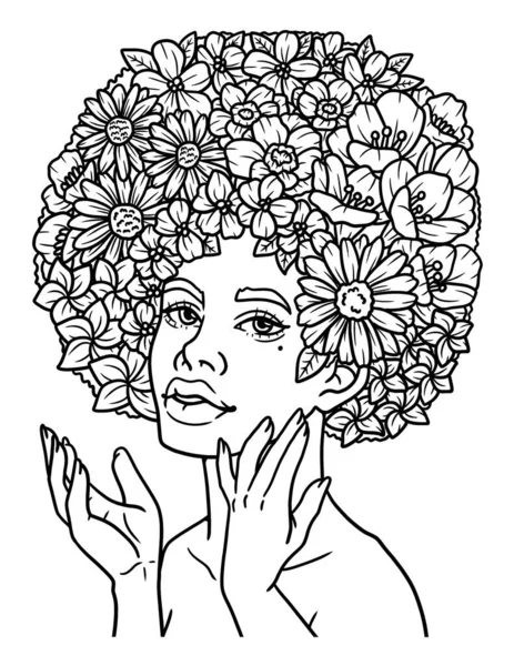 Cute Funny Coloring Page Beautiful Afro American Flower Girl Provides — Stok Vektör