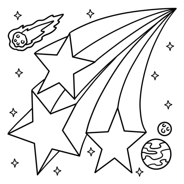 Cute Funny Coloring Page Falling Shooting Stars Provides Hours Coloring — Stock Vector