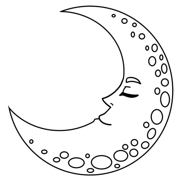 Cute Funny Coloring Page Sleeping Crescent Moon Provides Hours Coloring — Stock Vector