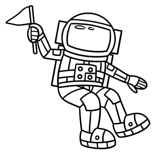 Cute Funny Coloring Page Astronaut Holding Flag Provides Hours Coloring — Stockvector