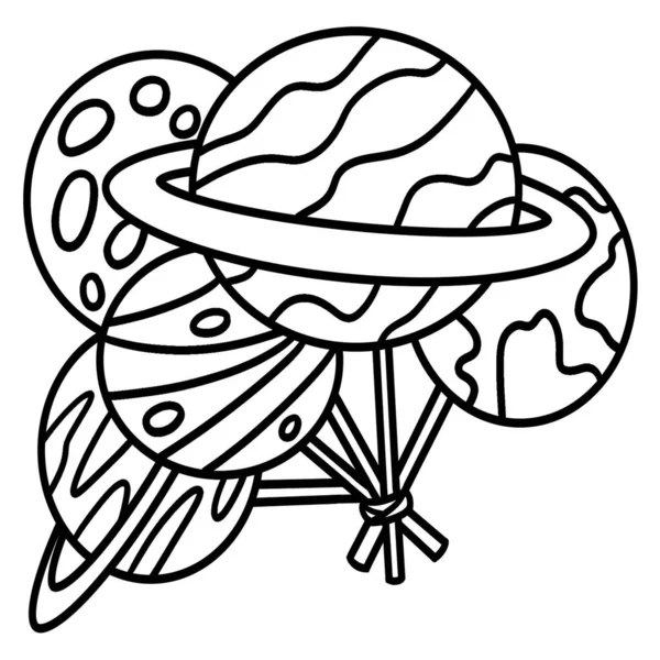 Симпатичная Забавная Раскраска Планеты Воздушных Шаров Обеспечивает Детям Часы Раскрашивания — стоковый вектор