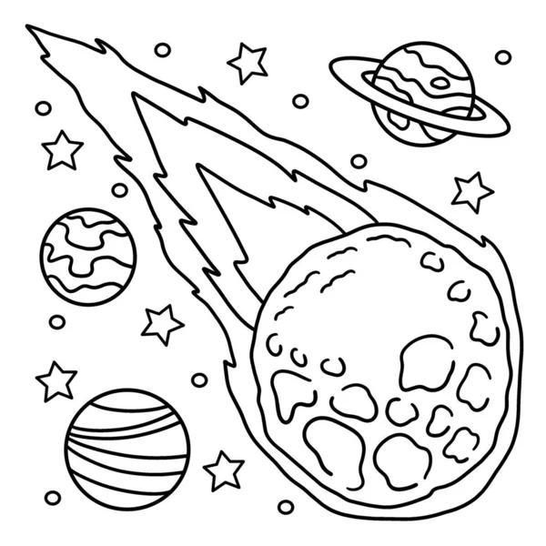 Μια Χαριτωμένη Και Αστεία Σελίδα Χρωματισμού Ενός Αστεροειδή Που Πέφτει — Διανυσματικό Αρχείο