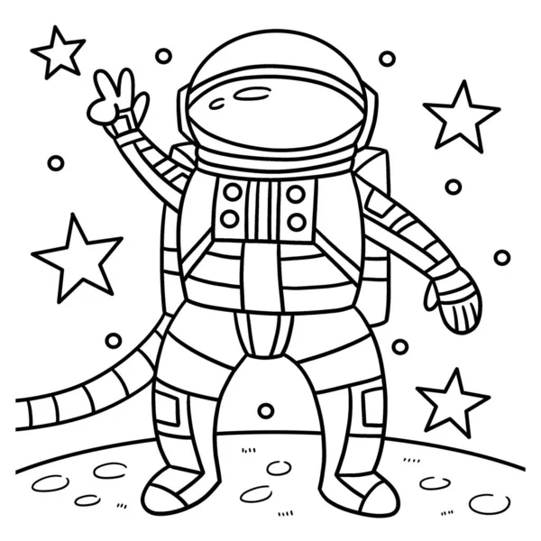 Cute Funny Coloring Page Astronaut Peace Sign Provides Hours Coloring — Vector de stock