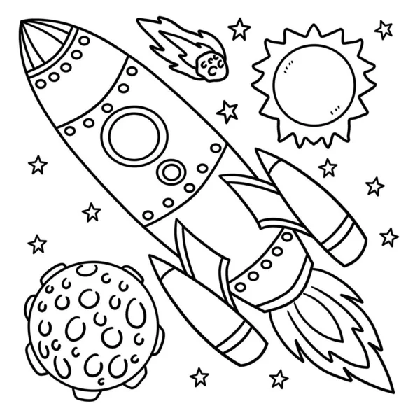Cute Funny Coloring Page Space Shuttle Provides Hours Coloring Fun — Vector de stock