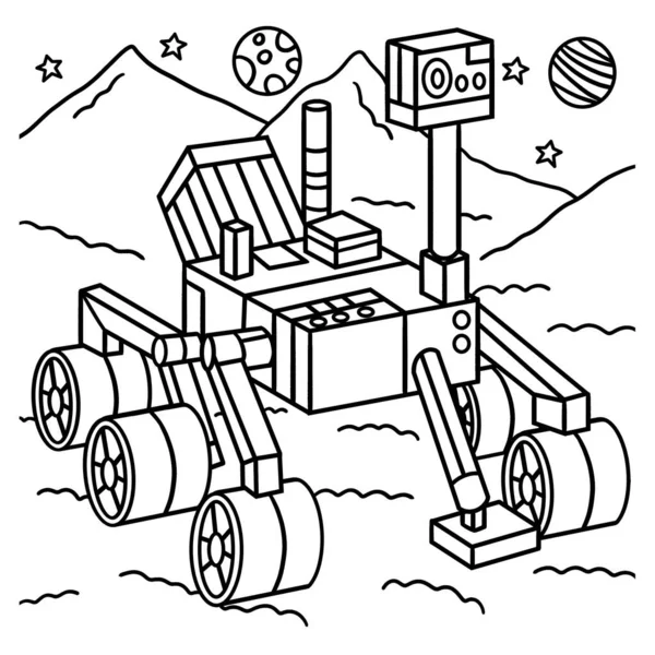 Cute Funny Coloring Page Curiosity Mars Rover Provides Hours Coloring — Stok Vektör