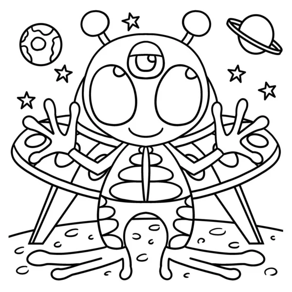 Cute Funny Coloring Page Ufo Alien Space Provides Hours Coloring — Stockový vektor