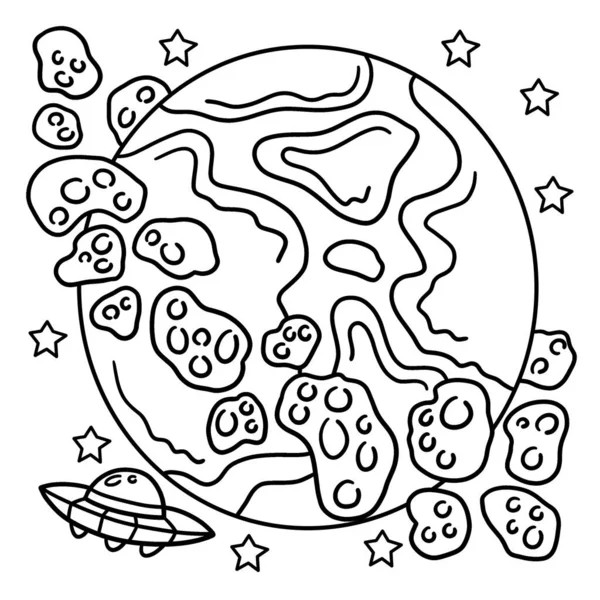 Cute Funny Coloring Page Ufo Asteroid Space Provides Hours Coloring — Vector de stock