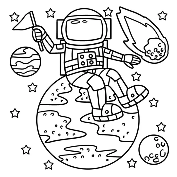 Cute Funny Coloring Page Astronaut Sitting Earth Provides Hours Coloring — Stock Vector