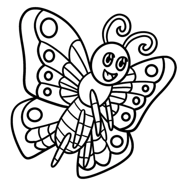 Bir Kelebeğin Sevimli Komik Renkli Sayfası Çocuklar Için Saatlerce Boyama — Stok Vektör
