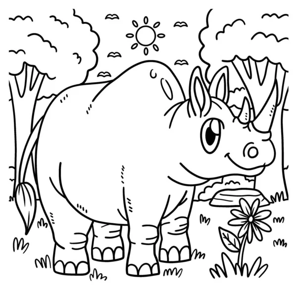 Une Coloriage Mignonne Drôle Rhinocéros Fournit Des Heures Plaisir Coloration — Image vectorielle