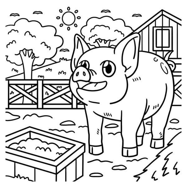 猪的一个可爱有趣的彩色页面 为孩子们提供几个小时的彩色娱乐 要配色 这一页很容易 适用于幼儿及幼儿 — 图库矢量图片