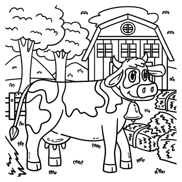 Une Page Colorier Mignonne Drôle Une Vache Fournit Des Heures — Image vectorielle