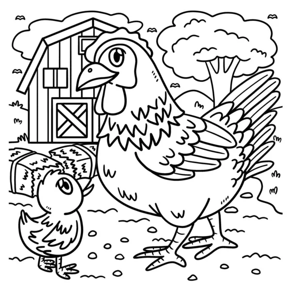 Csirke Aranyos Vicces Színező Oldala Több Órányi Színező Szórakozást Biztosít — Stock Vector