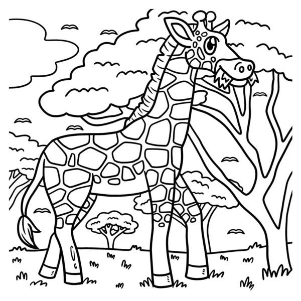 Roztomilá Vtipná Zbarvující Stránka Žirafy Poskytuje Hodiny Omalovánky Zábavy Pro — Stockový vektor