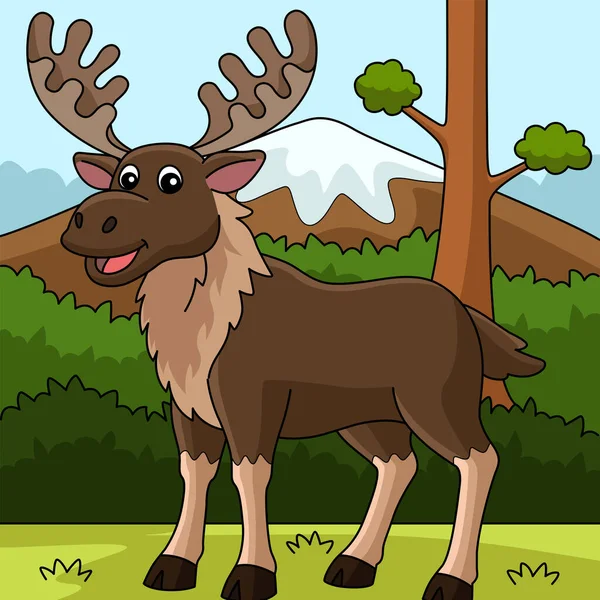 Cartoon Clipart Shows Moose Animal Illustration — ストックベクタ