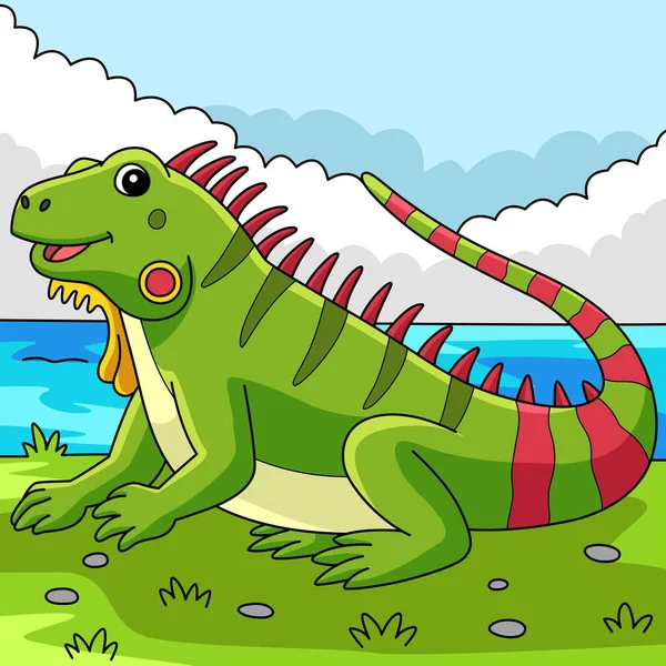 Cartoon Clipart Shows Iguana Animal Illustration — Vetor de Stock