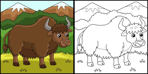 Coloring Page Shows Yak Animal One Side Illustration Colored Serves — Wektor stockowy