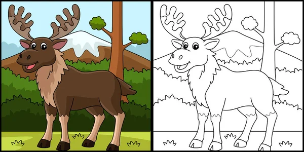 Coloring Page Shows Moose Animal One Side Illustration Colored Serves — Stockový vektor