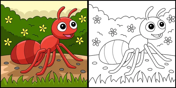 Coloring Page Shows Ant Animal One Side Illustration Colored Serves — Stockvektor