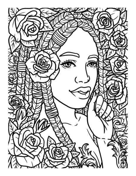 Cute Funny Coloring Page Afro American Girl Rose Provides Hours — Vetor de Stock