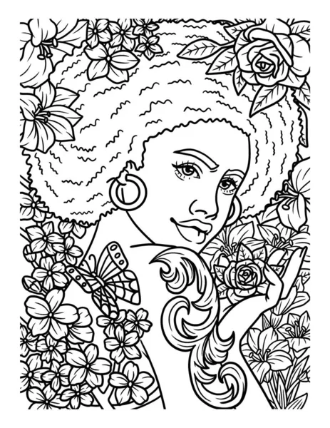Cute Funny Coloring Page Afro American Girl Butterfly Provides Hours — Wektor stockowy