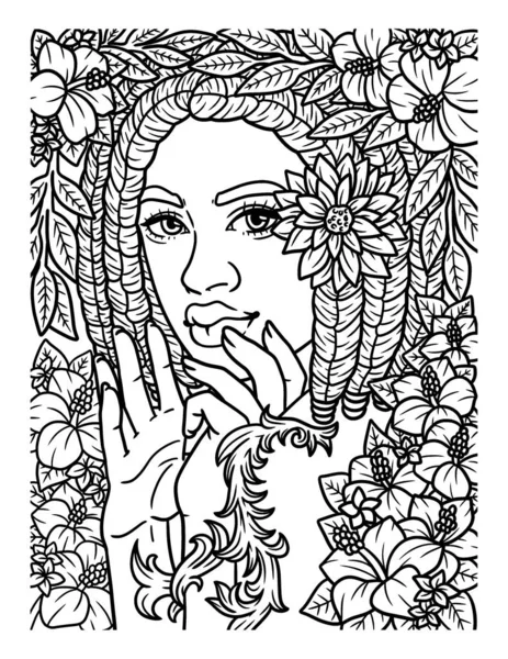 Cute Funny Coloring Page Afro American Braided Hair Provides Hours — Vetor de Stock