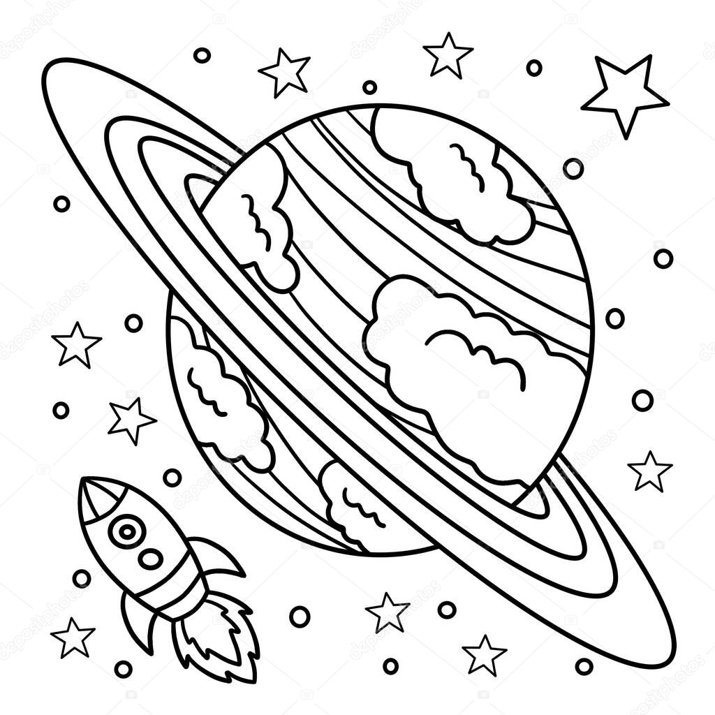 A cute and funny coloring page of Planet Saturn. Provides hours of coloring fun for children. Color, this page is very easy. Suitable for little kids and toddlers.