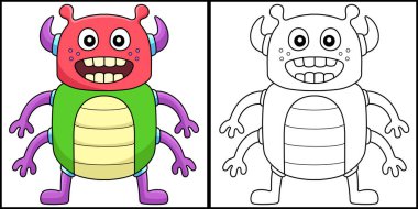 This coloring page shows a Four Arm Monster. One side of this illustration is colored and serves as an inspiration for children.
