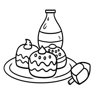 A cute and funny coloring page of a Hanukkah Sufganiyah. Provides hours of coloring fun for children. Color, this page is very easy. Suitable for little kids and toddlers.