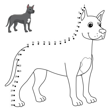 A cute and funny connect-the-dots coloring page of a Great Dane Dog. Provides hours of coloring fun for children. Color, this page is very easy. Suitable for little kids and toddlers.