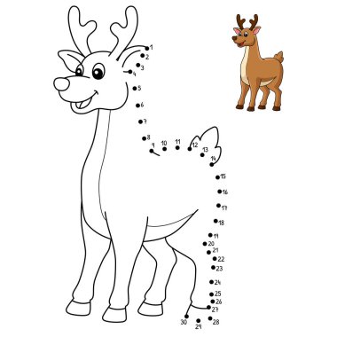 A cute and funny connect-the-dots coloring page of a Reindeer. Provides hours of coloring fun for children. Color, this page is very easy. Suitable for little kids and toddlers.