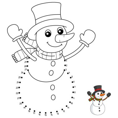 A cute and funny connect-the-dots coloring page of a Snowman. Provides hours of coloring fun for children. Color, this page is very easy. Suitable for little kids and toddlers.