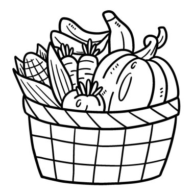 A cute and funny coloring page of a Vegetables in the Basket. Provides hours of coloring fun for children. Color, this page is very easy. Suitable for little kids and toddlers.
