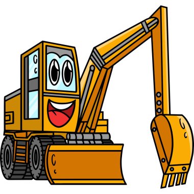 This cartoon clipart shows an Excavator with a Face Vehicle illustration.