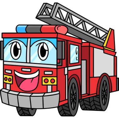 This cartoon clipart shows a Firetruck with a Face Vehicle illustration.