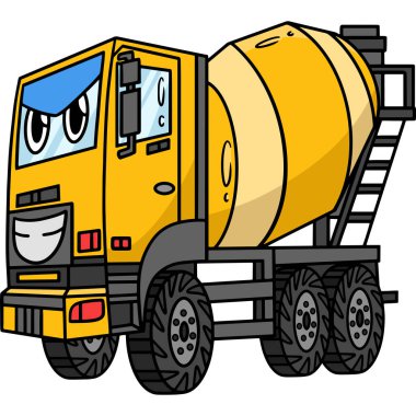 This cartoon clipart shows a Concrete Mixer with a Face Vehicle illustration.
