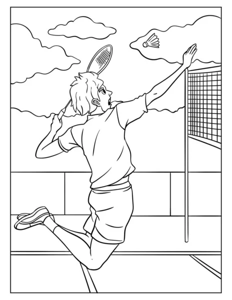 Cute Funny Coloring Page Badminton Provides Hours Coloring Fun Children — Stockový vektor
