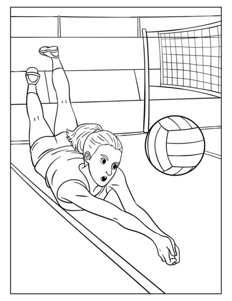 Cute Funny Coloring Page Volleyball Provides Hours Coloring Fun Children — 스톡 벡터