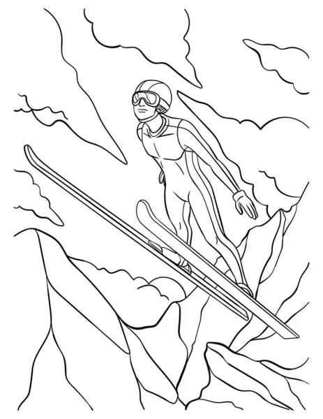 Cute Funny Coloring Page Ski Jumping Provides Hours Coloring Fun — Stock vektor