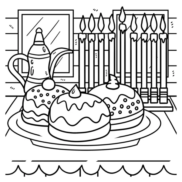 Cute Funny Coloring Page Sufganiyah Menorah Provides Hours Coloring Fun — Stok Vektör