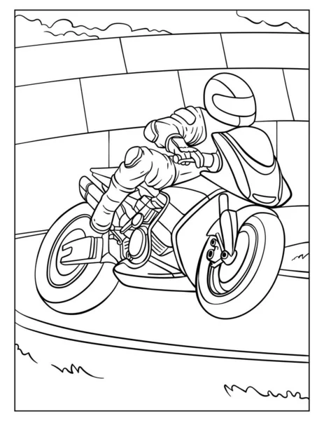 Cute Funny Coloring Page Motorcycle Racing Provides Hours Coloring Fun — ストックベクタ