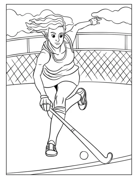 Cute Funny Coloring Page Field Hockey Provides Hours Coloring Fun — Stockový vektor