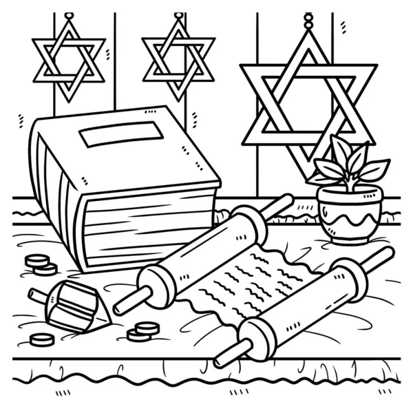 Cute Funny Coloring Page Torah Scroll Book Provides Hours Coloring — Stok Vektör