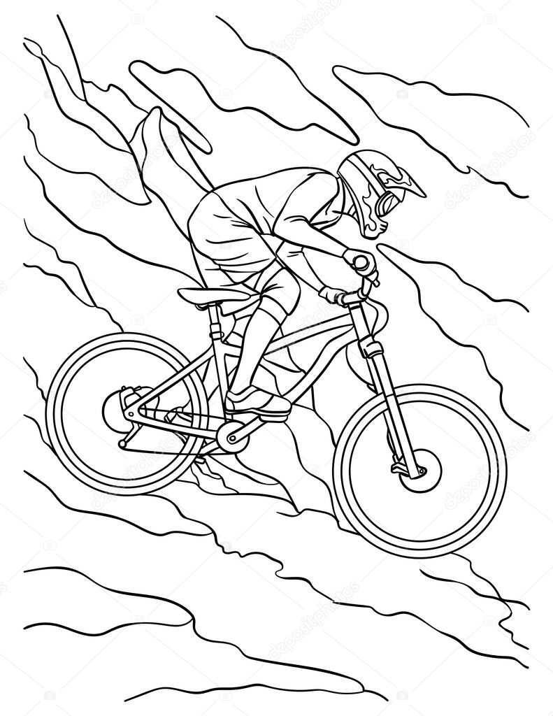 A cute and funny coloring page of Mountain Biker.. Provides hours of coloring fun for children. Color, this page is very easy. Suitable for little kids and toddlers.