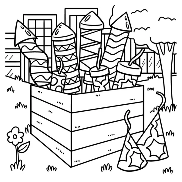 Cute Funny Coloring Page Fireworks Crate Provides Hours Coloring Fun —  Vetores de Stock