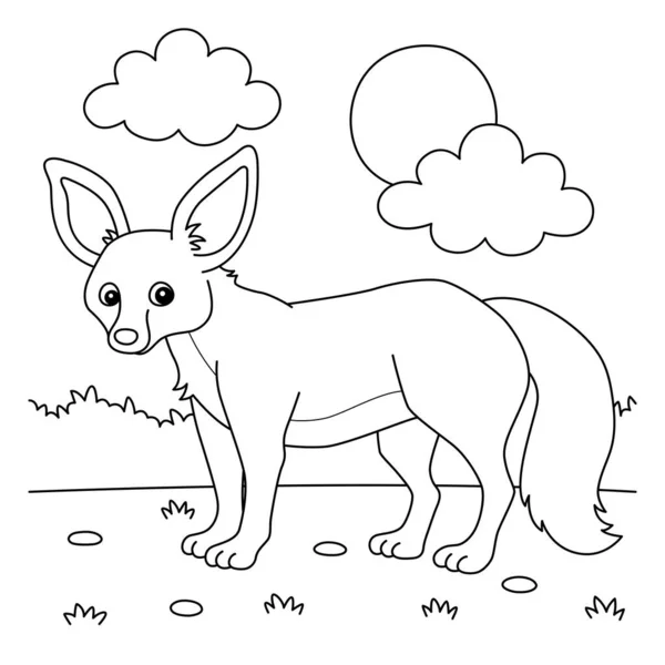 Cute Funny Coloring Page Bat Eared Fox Animal Provides Hours — Wektor stockowy